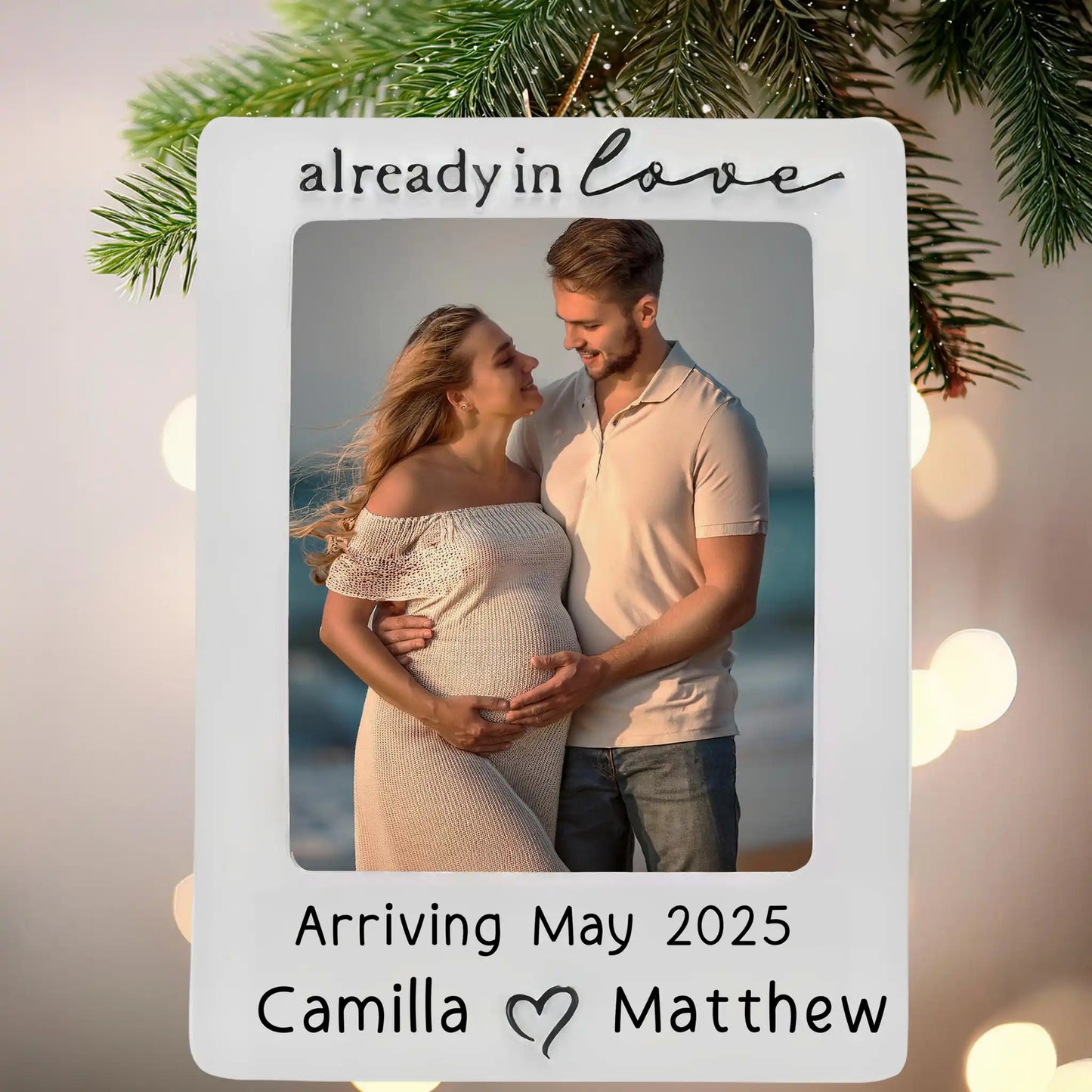 Adorno de marco de fotos de amor de una pareja en espera 