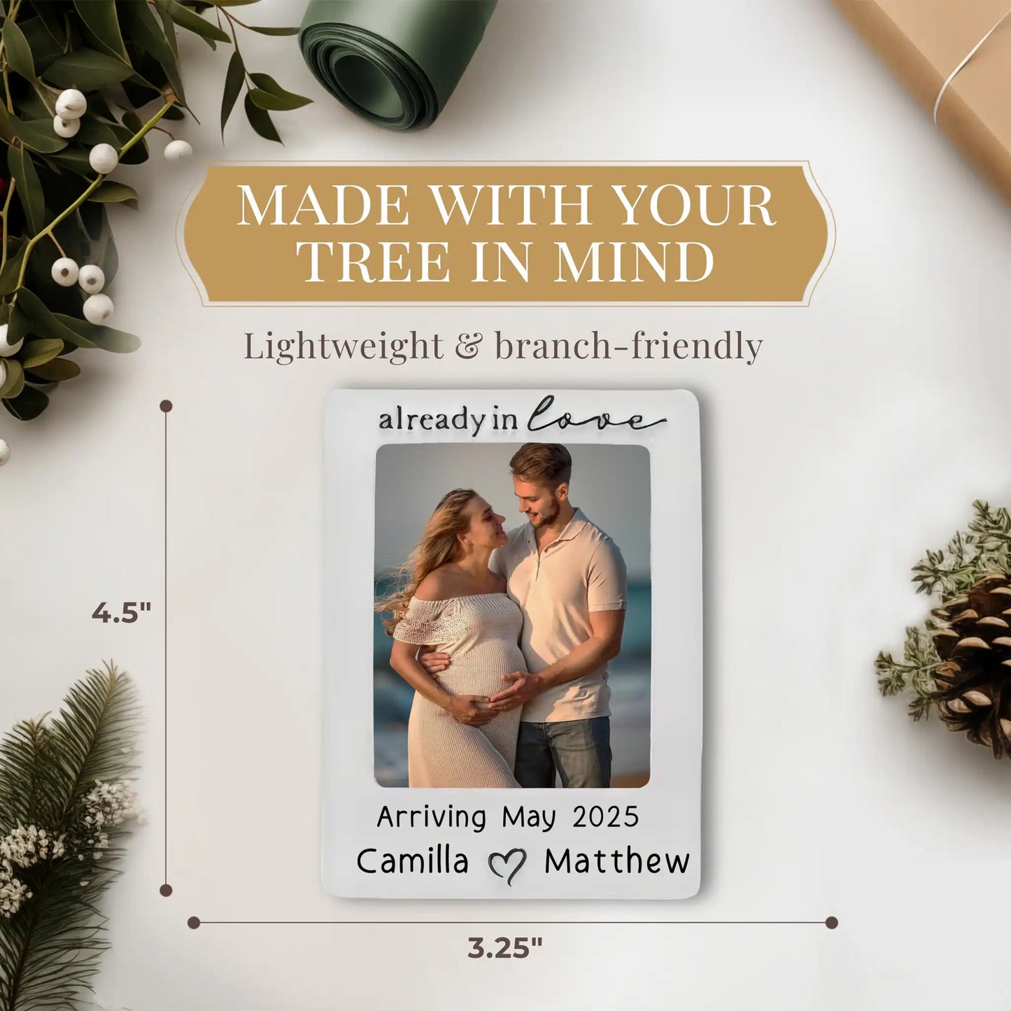 Adorno de marco de fotos de amor de una pareja en espera 