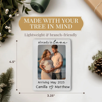 Adorno de marco de fotos de amor de una pareja en espera 