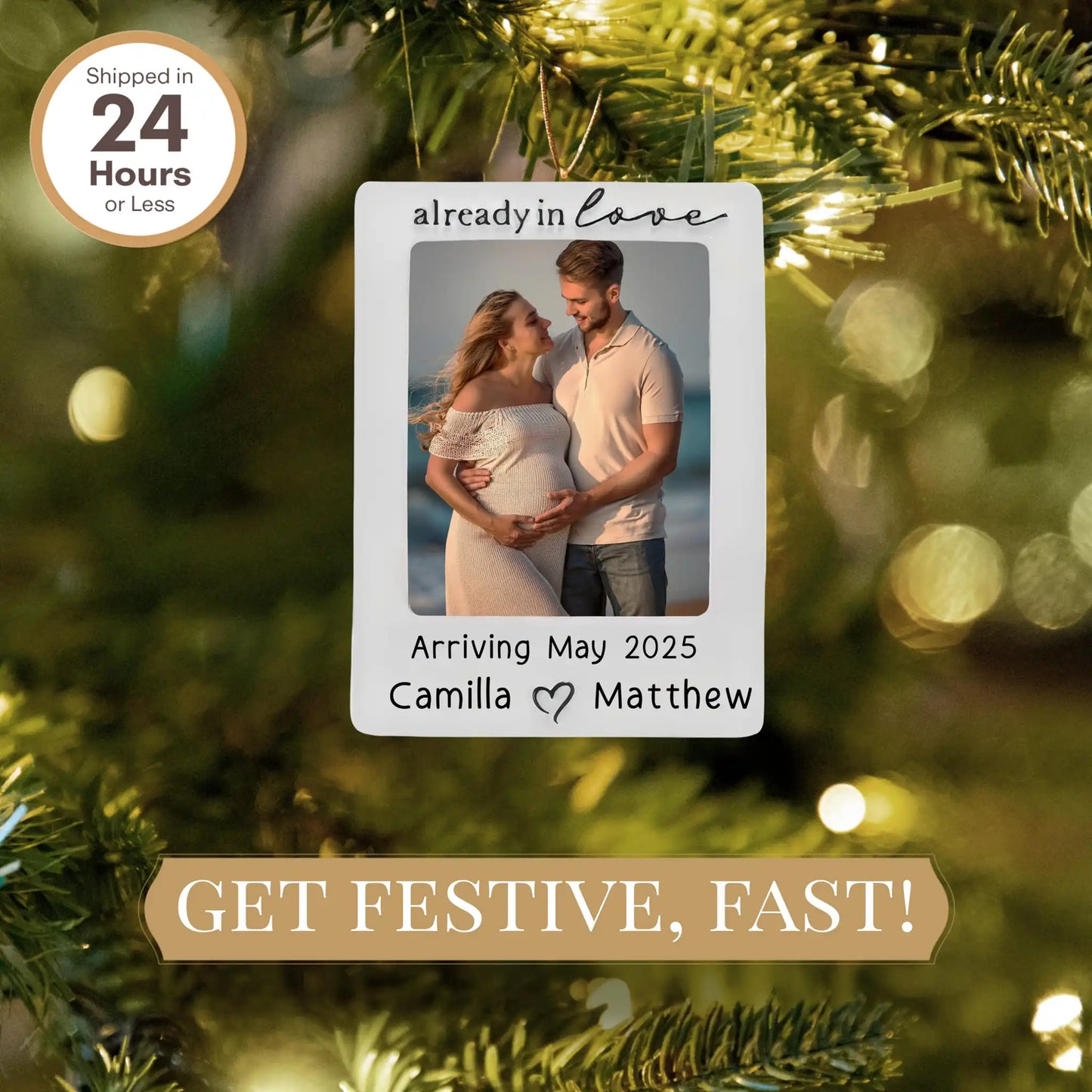 Adorno de marco de fotos de amor de una pareja en espera 