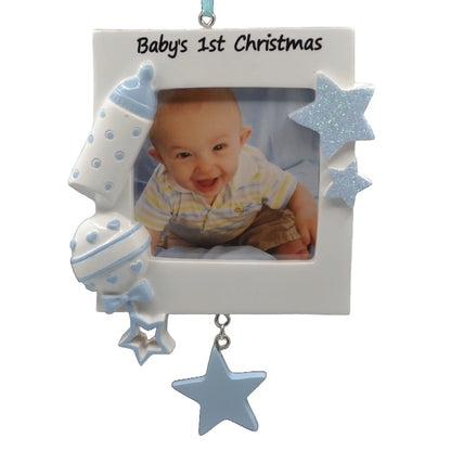 Baby's First Picture Frame Christmas Ornament - Blue