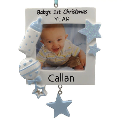 Baby's First Picture Frame Christmas Ornament - Blue