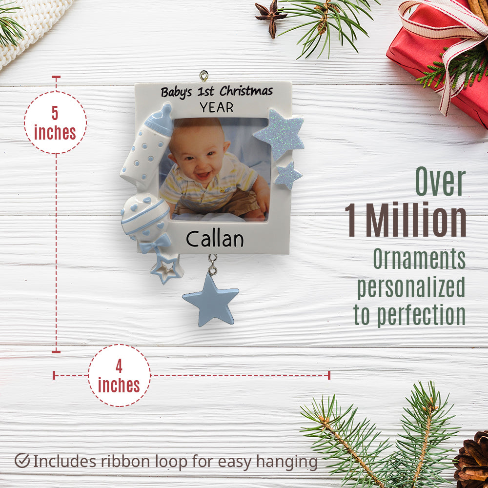 Baby's First Picture Frame Christmas Ornament - Blue