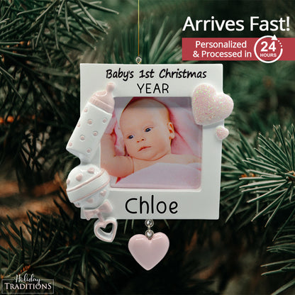 Baby's First Picture Frame Christmas Ornament - Pink