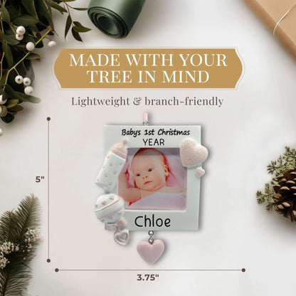 Adorno navideño con marco para la primera foto del bebé (rosa) 