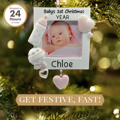 Adorno navideño con marco para la primera foto del bebé (rosa) 