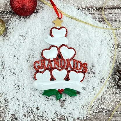 Adorno navideño de la familia de 6 nietos con corazones 