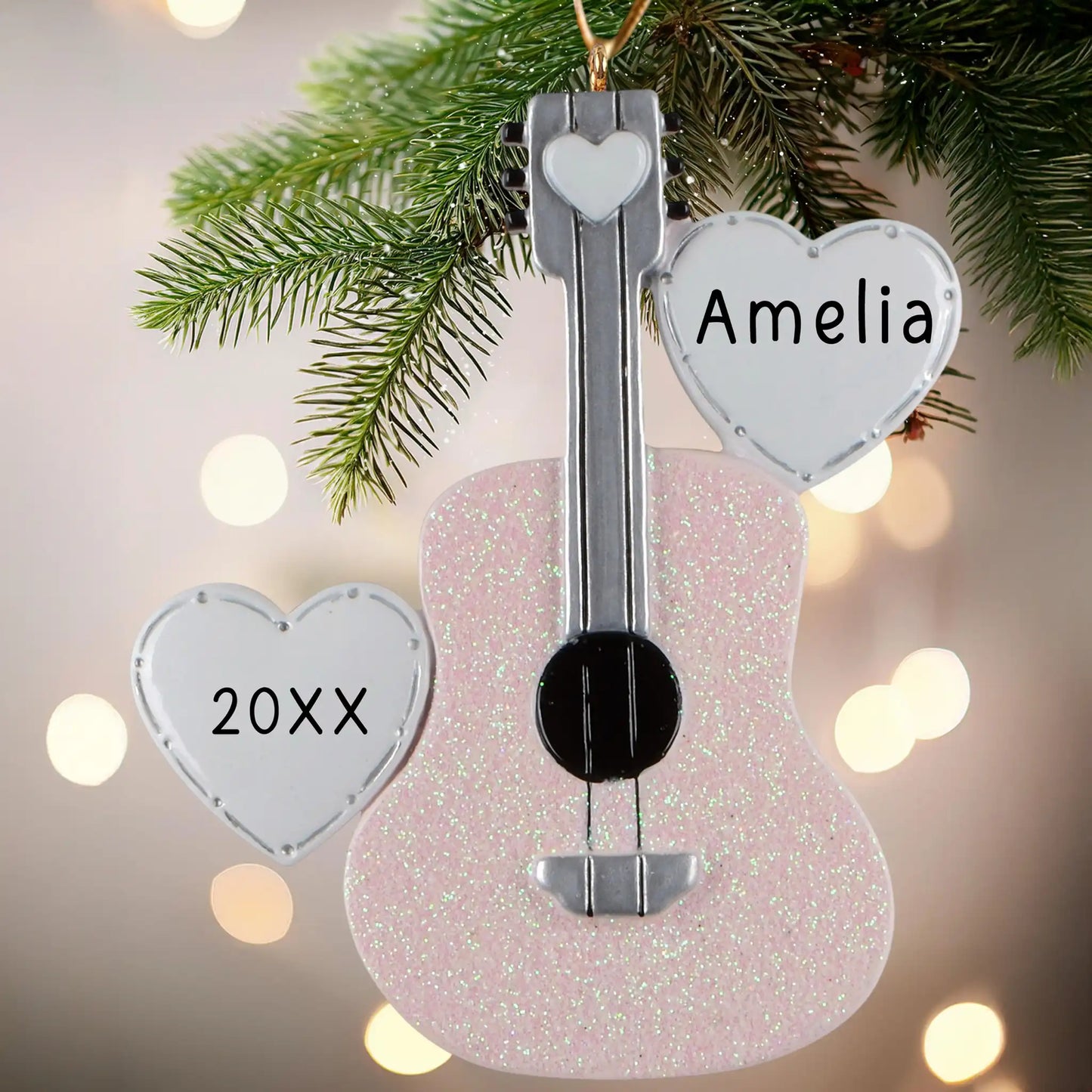 Adorno personalizado con purpurina de guitarra rosa