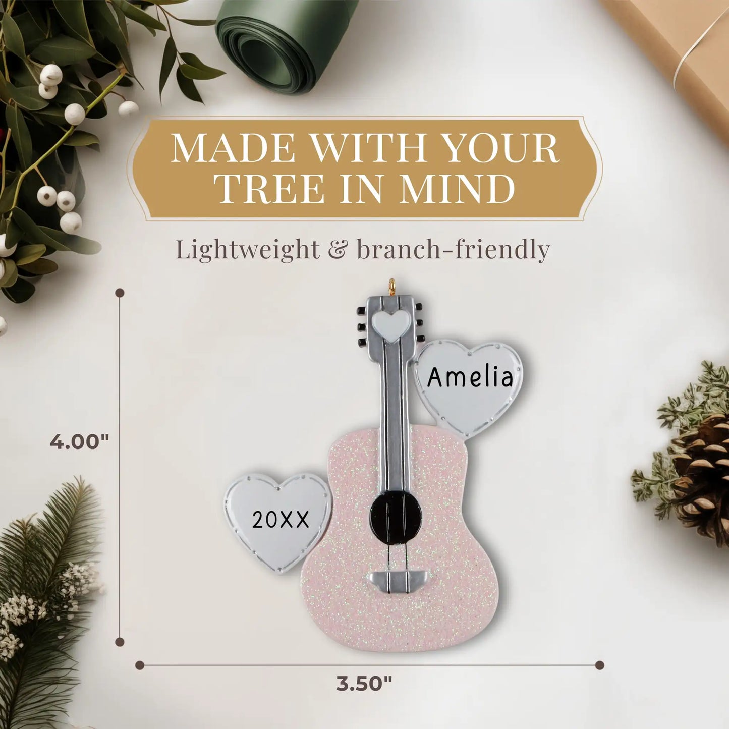 Adorno personalizado con purpurina de guitarra rosa