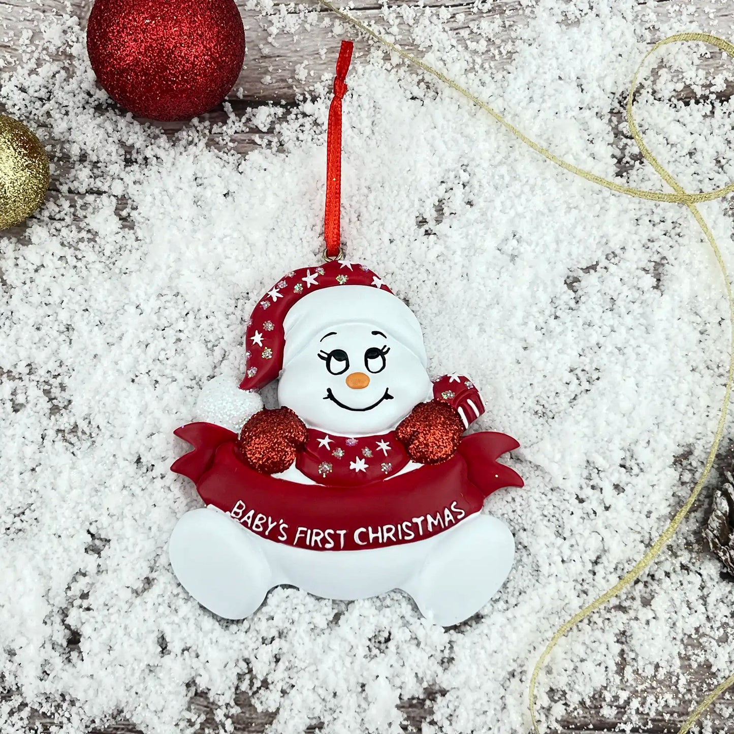 Red Baby's 1st Christmas Snowman Personalized Ornaments