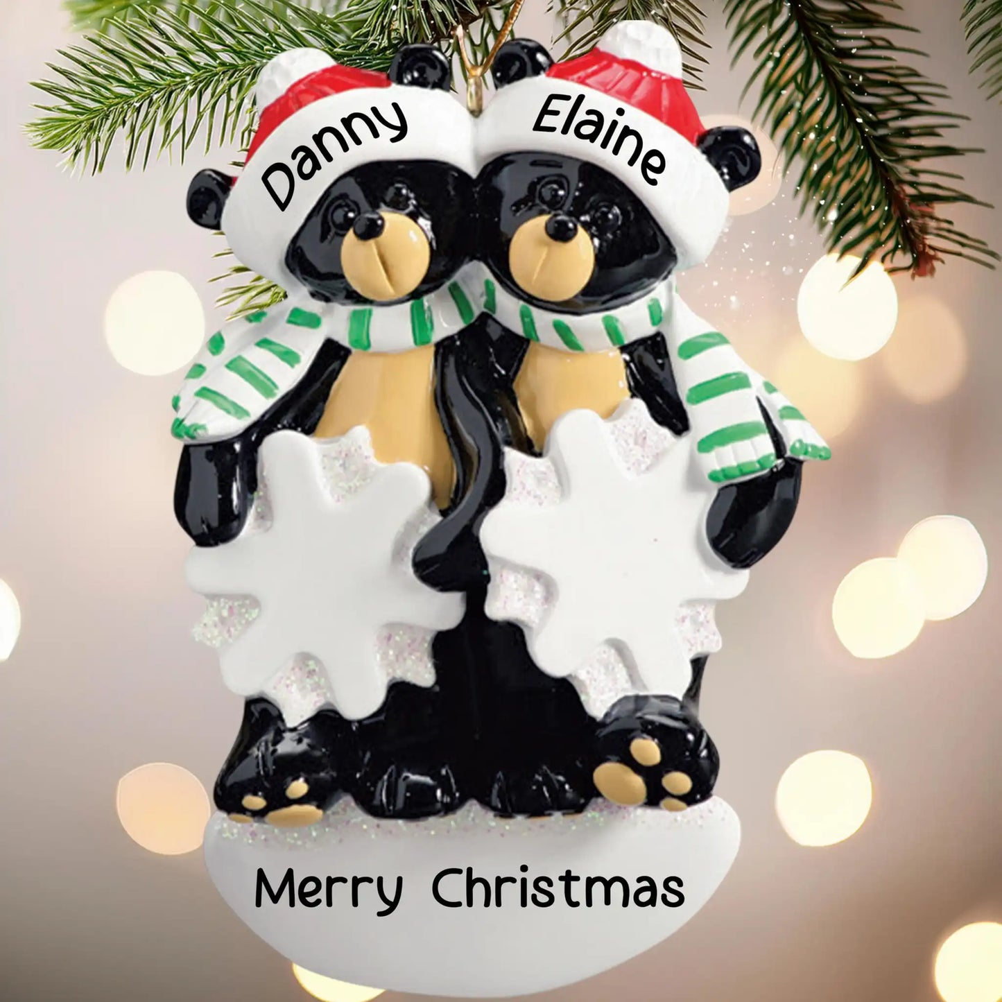 Adorno navideño de pareja de osos negros 