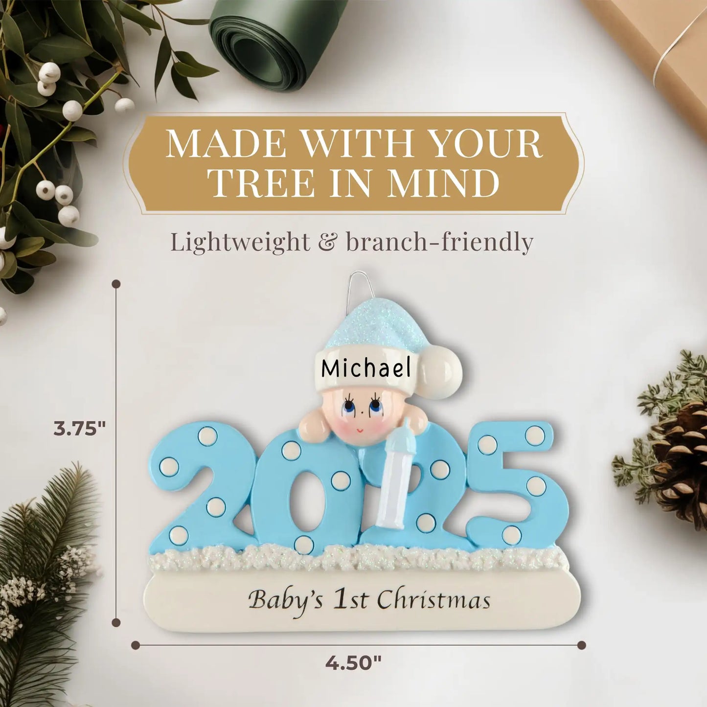 Baby Boy 1st Christmas 2025 Personalized Ornament