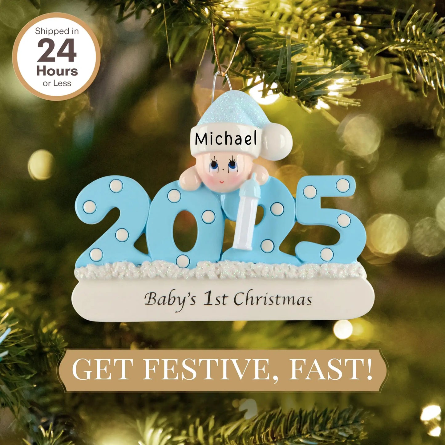 Baby Boy 1st Christmas 2025 Personalized Ornament