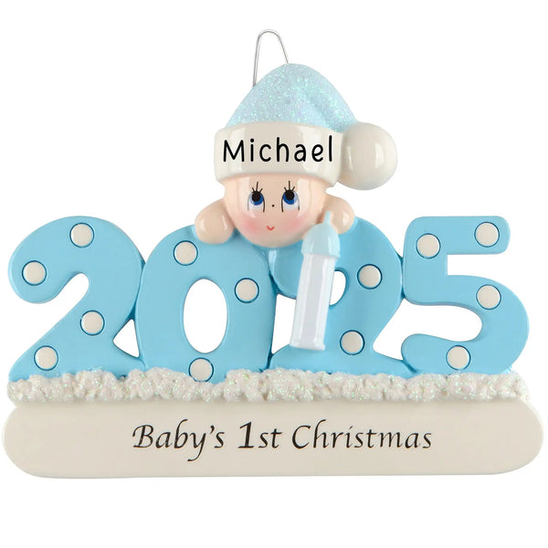 Adorno personalizado para la primera Navidad de tu bebé (azul, 2025) 