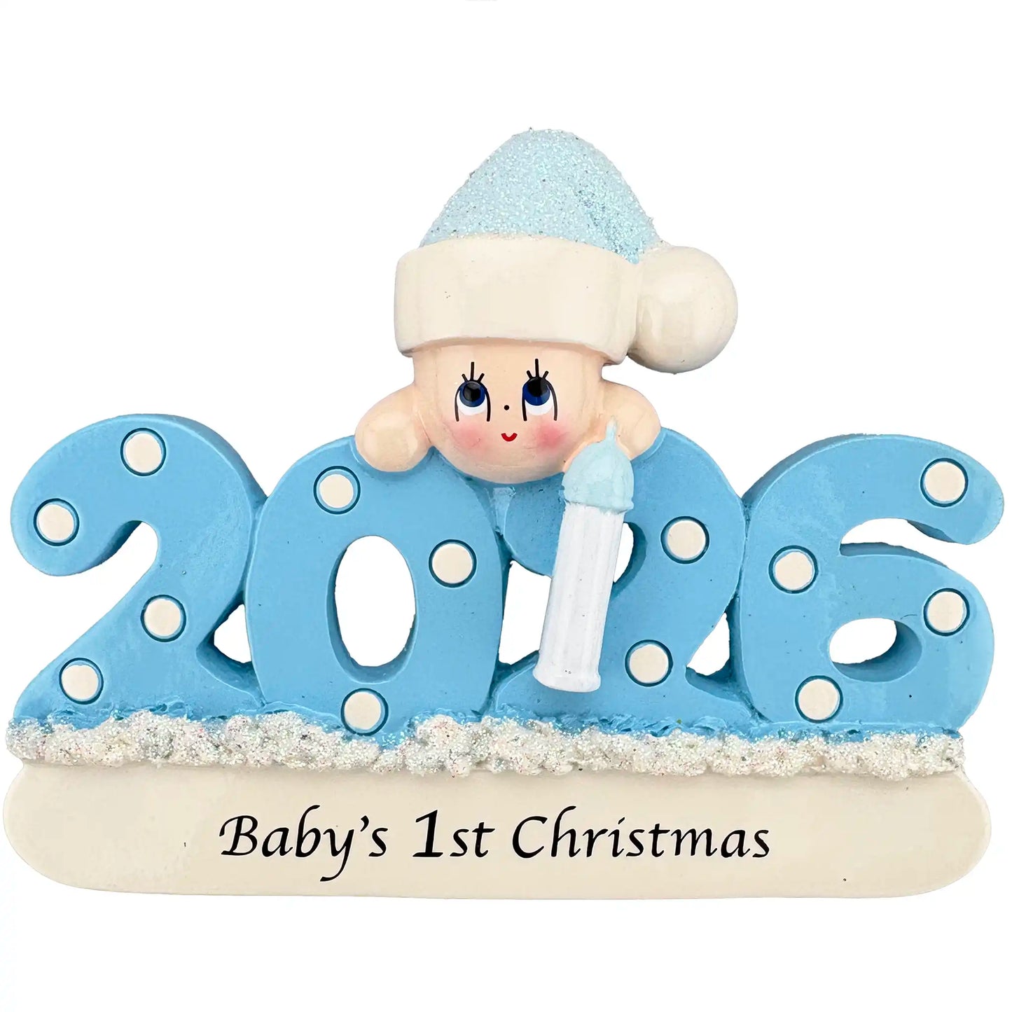 Adorno personalizado para la primera Navidad de tu bebé (azul, 2025) 