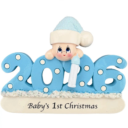 Adorno personalizado para la primera Navidad de tu bebé (azul, 2025) 
