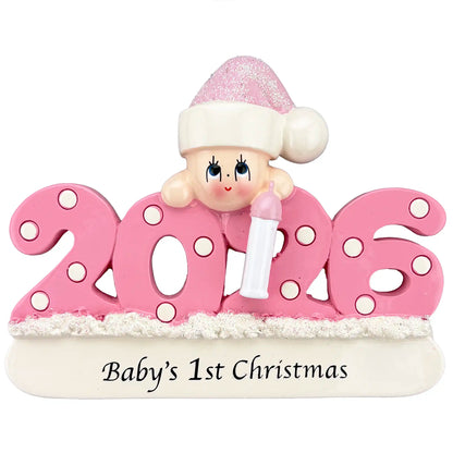 Baby 1st Christmas 2026 Personalized Ornament - Girl