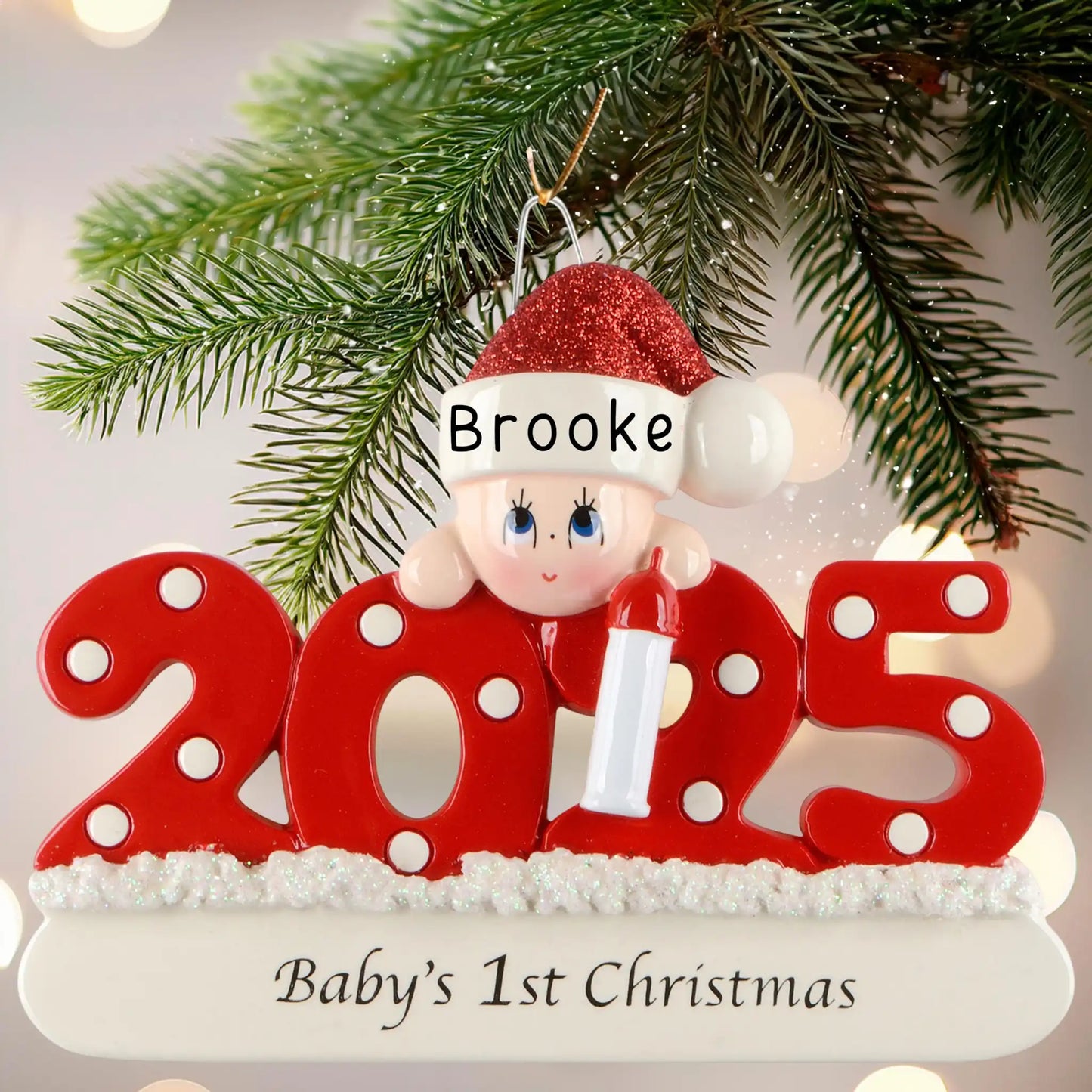 Adorno personalizado para la primera Navidad de tu bebé (niño o niña) - Rojo 2025