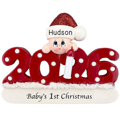 Baby 1st Christmas 2026 Personalized Ornament - Red