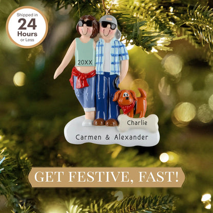 Cool Couple with Brown Dog Personalized Ornament