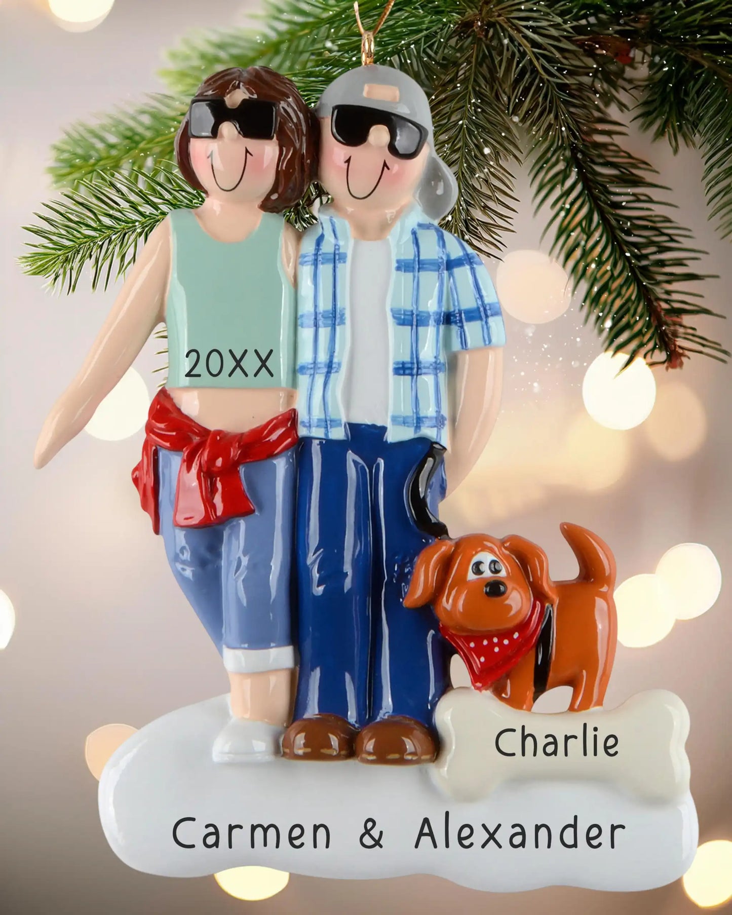 Cool Couple with Brown Dog Personalized Ornament