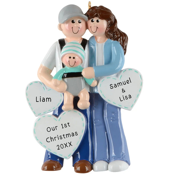 Personalized Our 1st Christmas Couple with New Baby Ornament sweet family keepsake with baby name and year