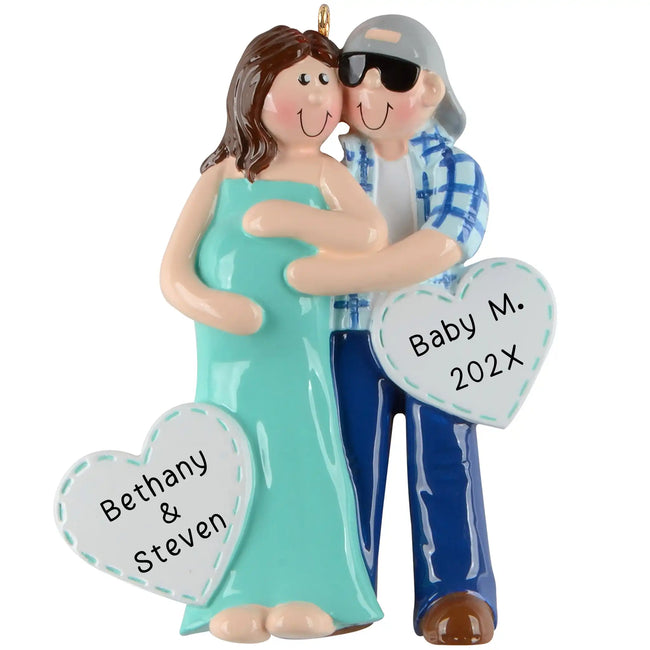 Personalized Expecting Couple Ornament Baby On The Way couple holiday ornament announcing pregnancy with custom names and due date