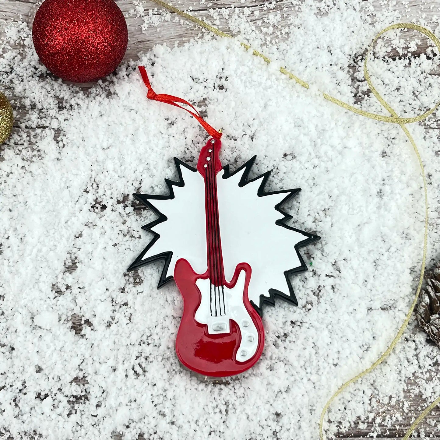 Adorno navideño de guitarra eléctrica