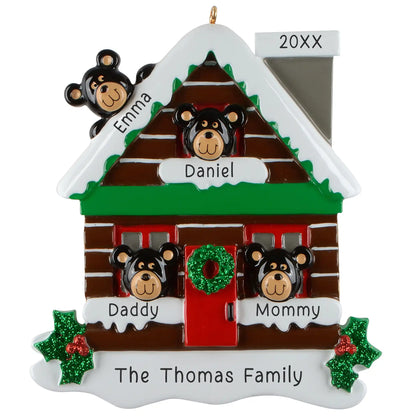 Mountain Cabin Family of 4 Personalized Ornament
