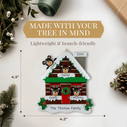 Mountain Cabin Family of 4 Personalized Ornament