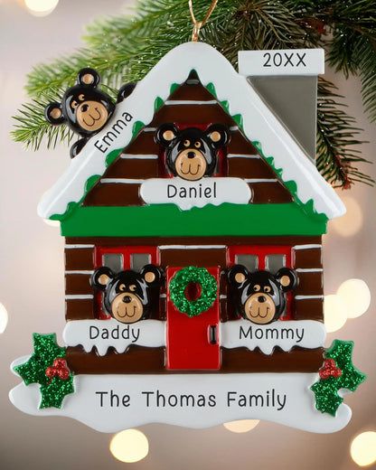 Mountain Cabin Family of 4 Personalized Ornament