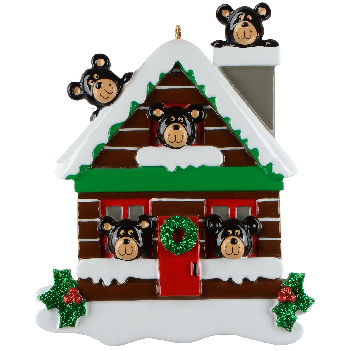 Mountain Cabin Family of 5 Personalized Ornament blank