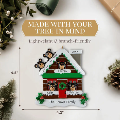 Mountain Cabin Family of 5 Personalized Ornament