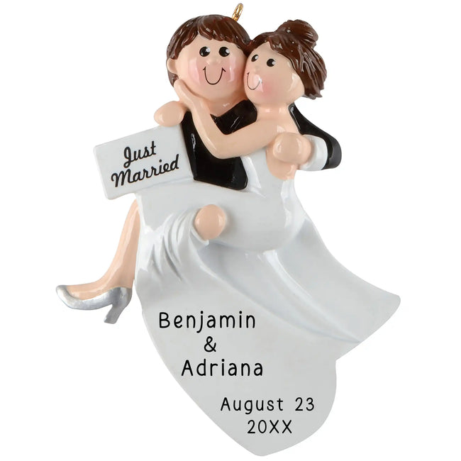 Personalized Just Married Bride Groom Ornament custom wedding keepsake for first Christmas together