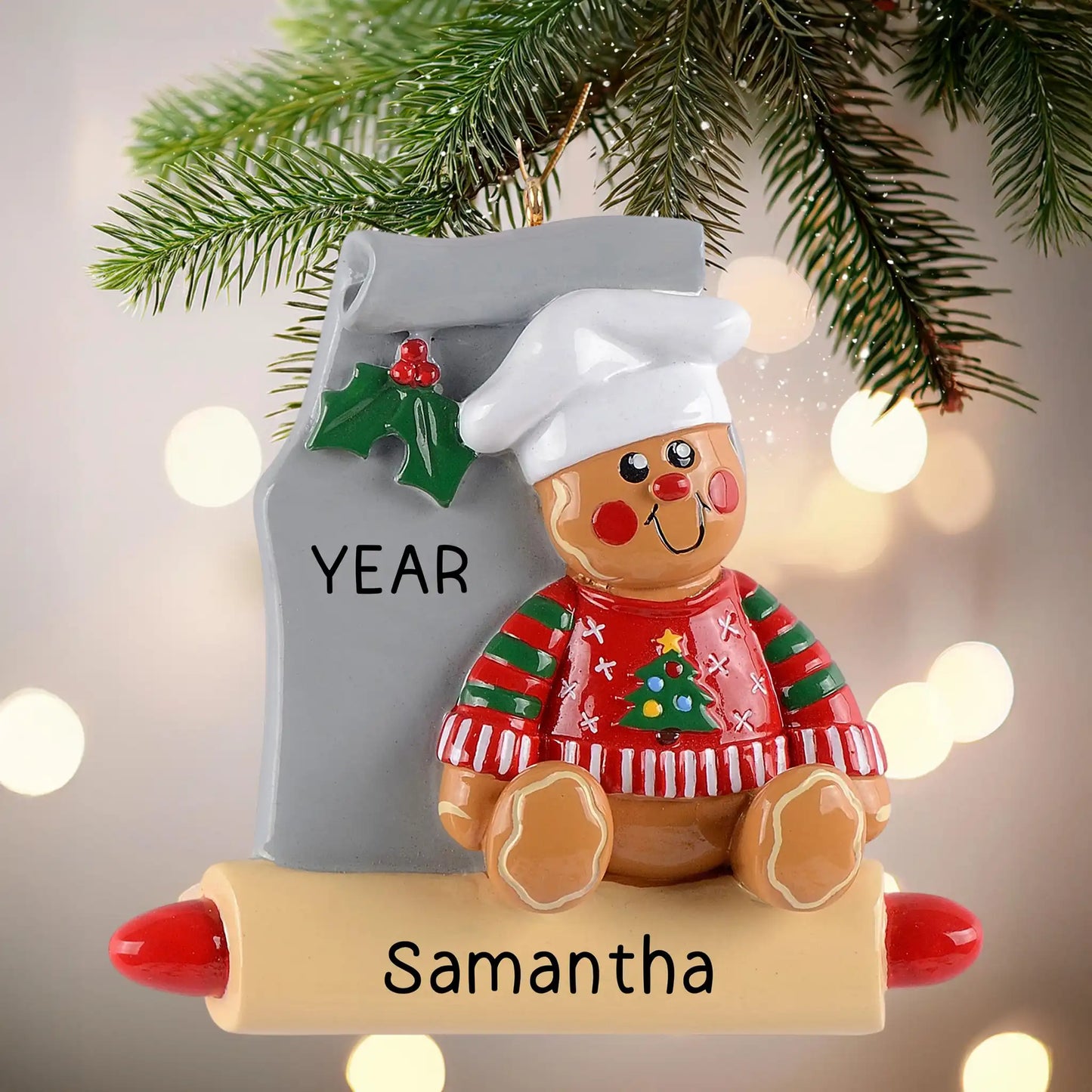 Adorno personalizado de hombrecito de jengibre horneando