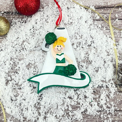 Adorno navideño con megáfono verde de animadora - Rubio 