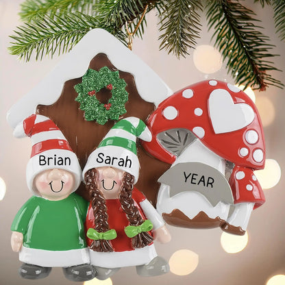 Gnome Mushroom Couple Christmas Ornament