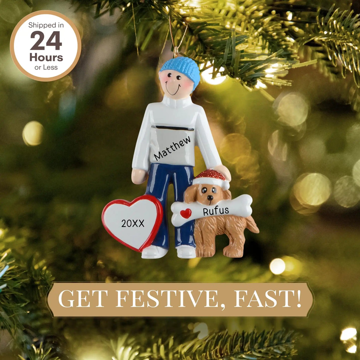Man With Dog Personalized Ornament