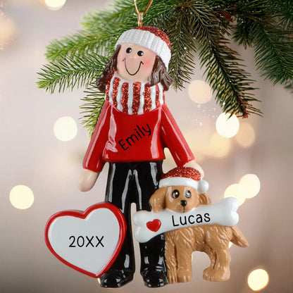 Adorno personalizado de mujer con perro