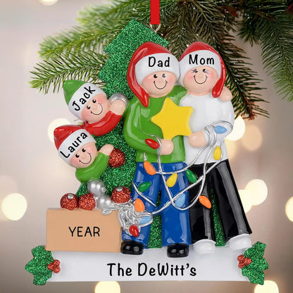 Decorating The Tree Family of 4 Christmas Ornament