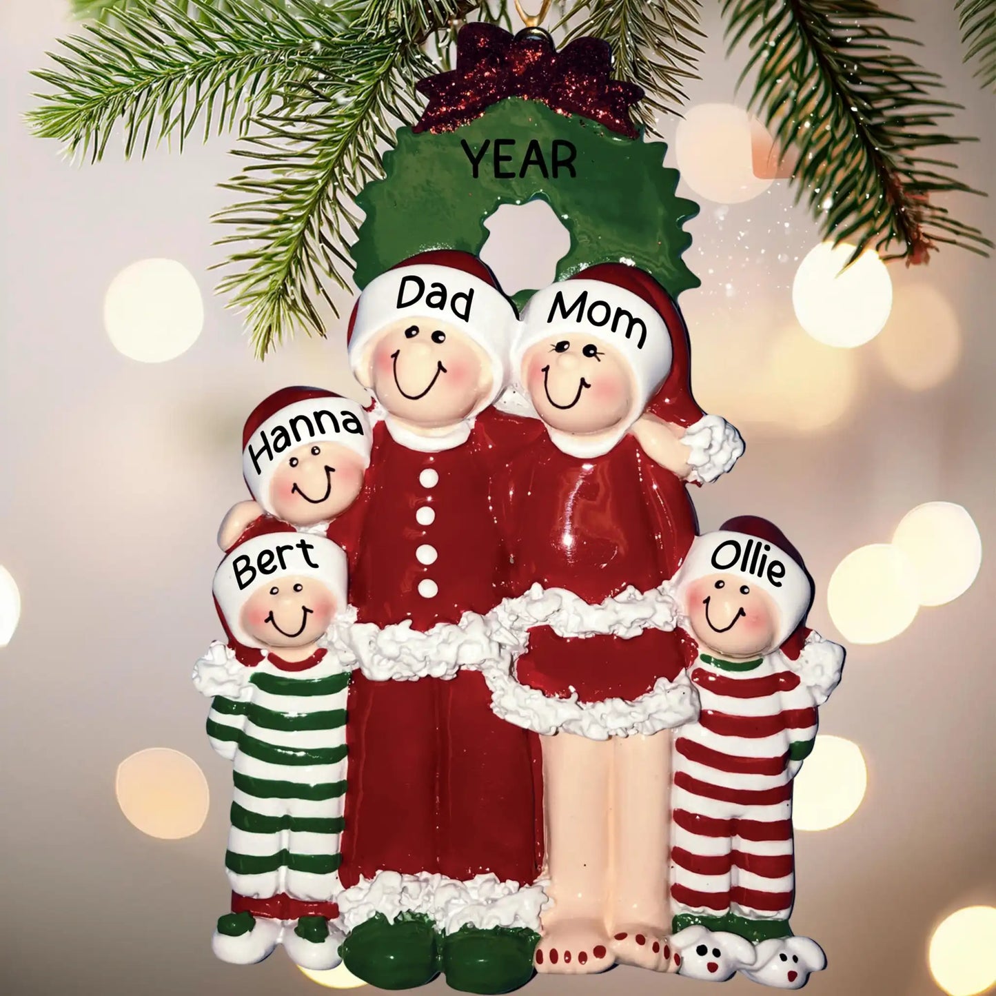 Christmas Pajama Family of 5 Christmas Ornament