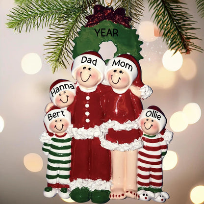 Christmas Pajama Family of 5 Christmas Ornament