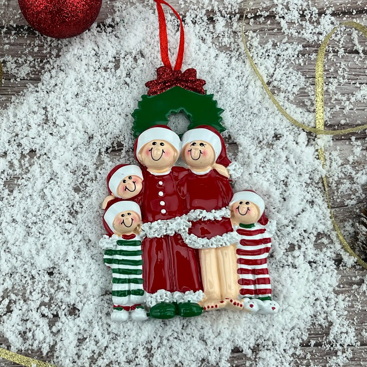 Christmas Pajama Family of 5 Christmas Ornament