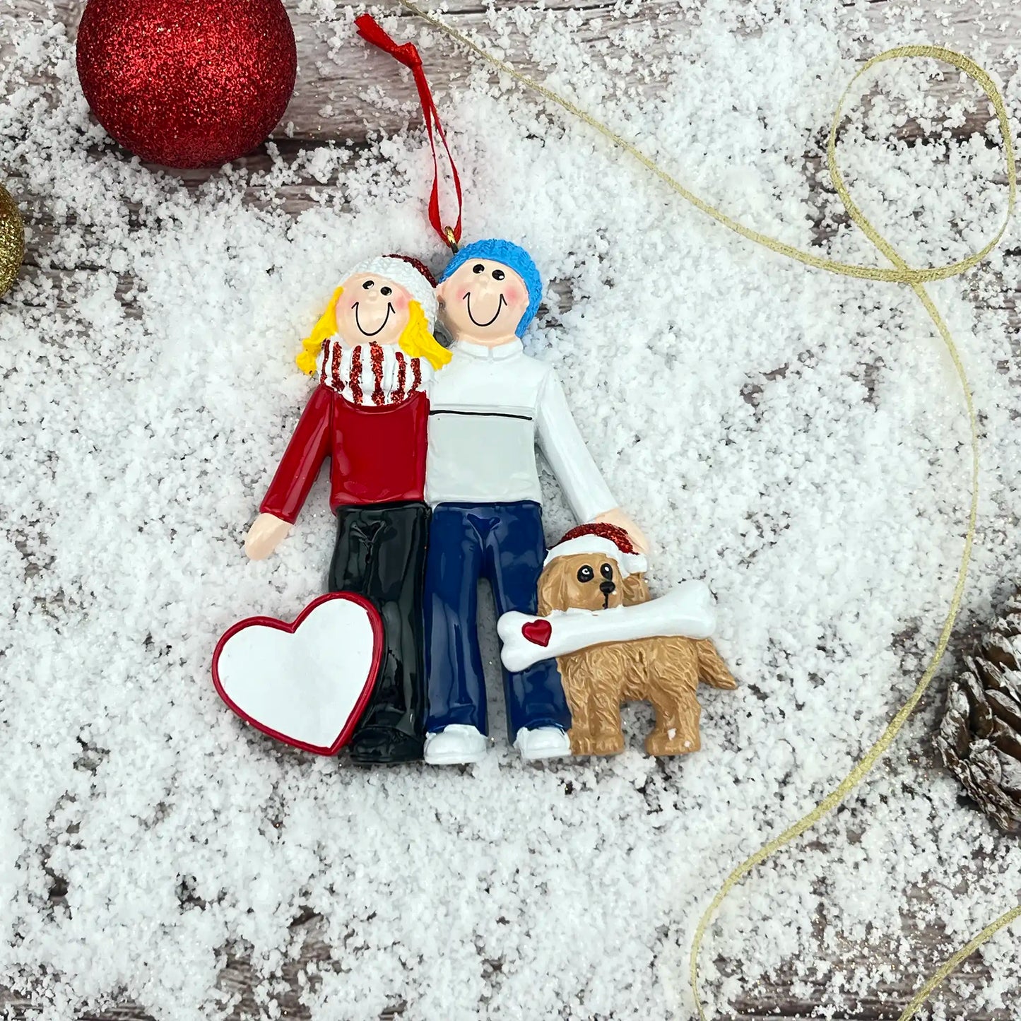 Adorno personalizado de pareja con perro - Rubio