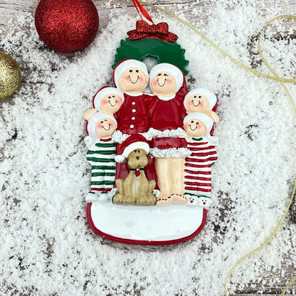 Christmas Family Of 6 With Dog Christmas Ornament