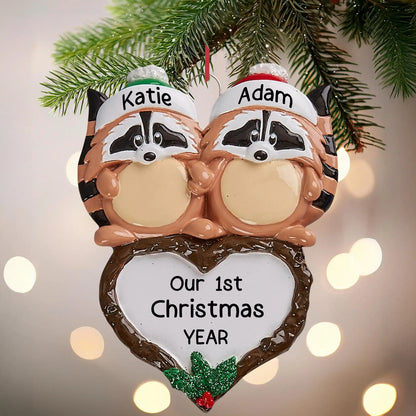 Raccoon Couple Christmas Ornament