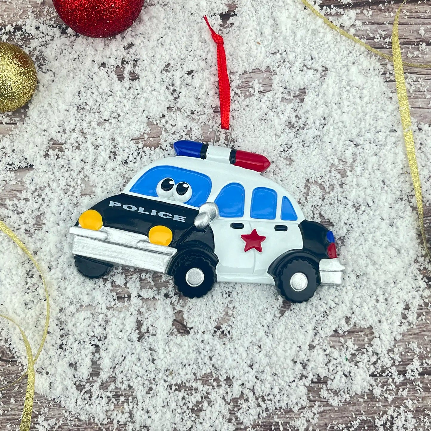 Adorno navideño de juguete de coche de policía 