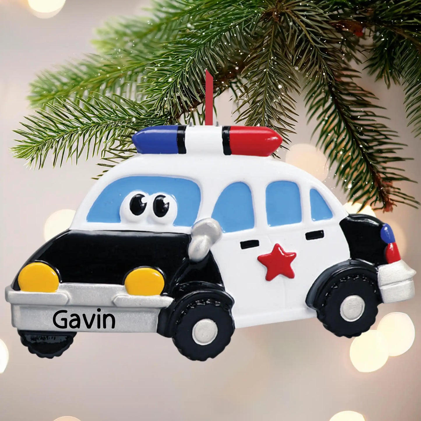 Adorno navideño de juguete de coche de policía 