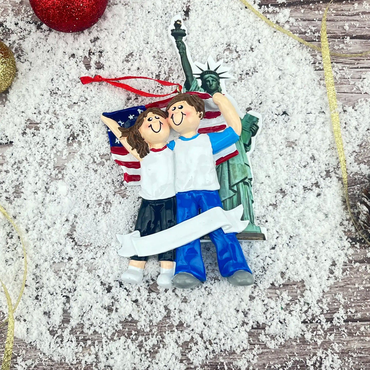 Adorno navideño de pareja de Nueva York 