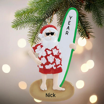 Santa Surf Board Personalized Ornament